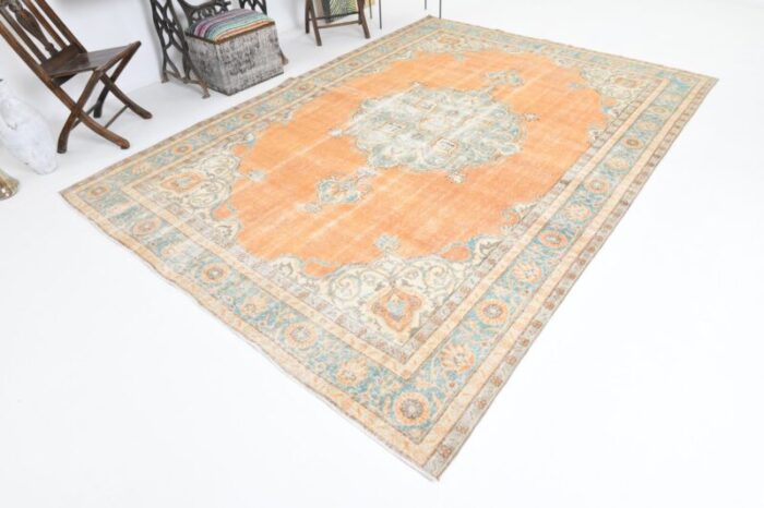 turkish orange wool rug 1960s 8