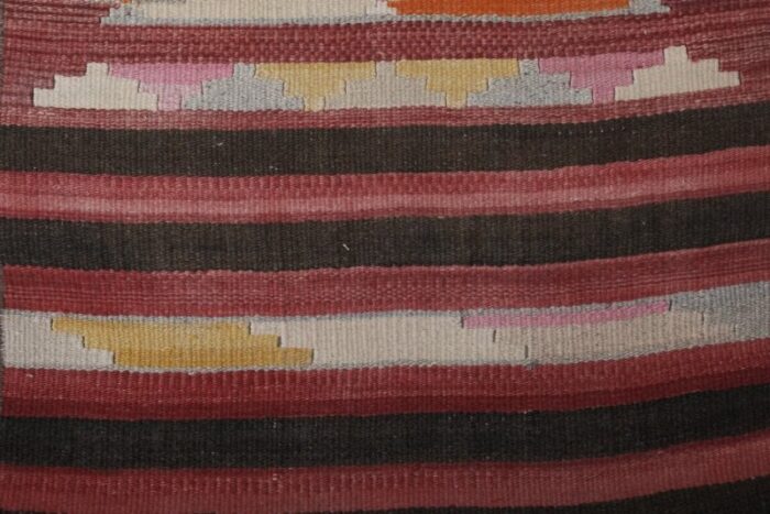 turkish pink orange black and yellow handwoven kilim runner rug 5