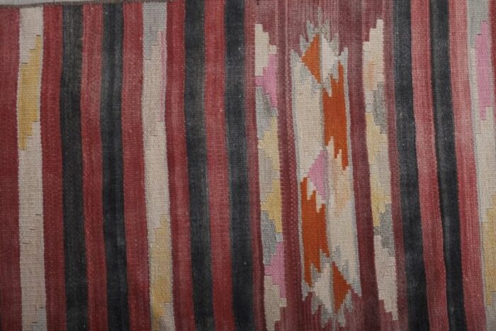 turkish pink orange black and yellow handwoven kilim runner rug 6