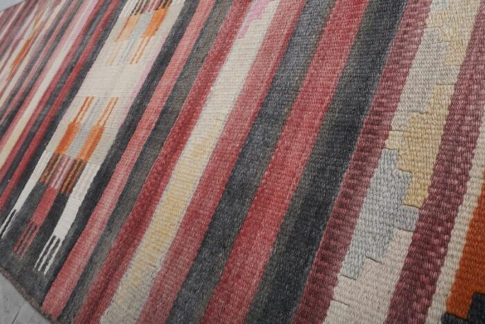 turkish pink orange black and yellow handwoven kilim runner rug 7