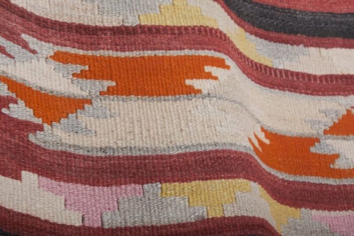 turkish pink orange black and yellow handwoven kilim runner rug 9