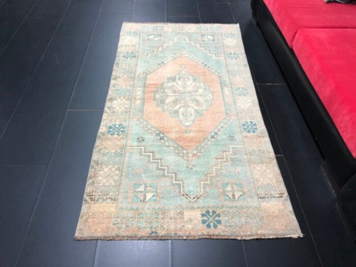 turqoise and orange handmade oushak rug 1