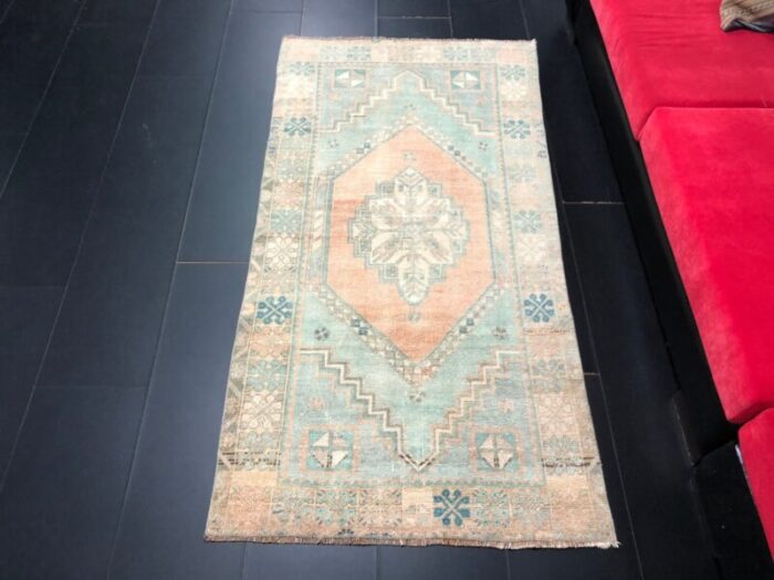 turqoise and orange handmade oushak rug 3