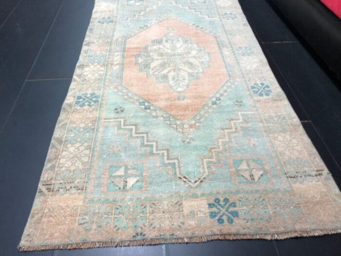 turqoise and orange handmade oushak rug 4