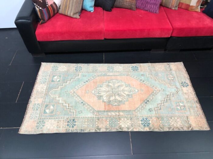 turqoise and orange handmade oushak rug 7