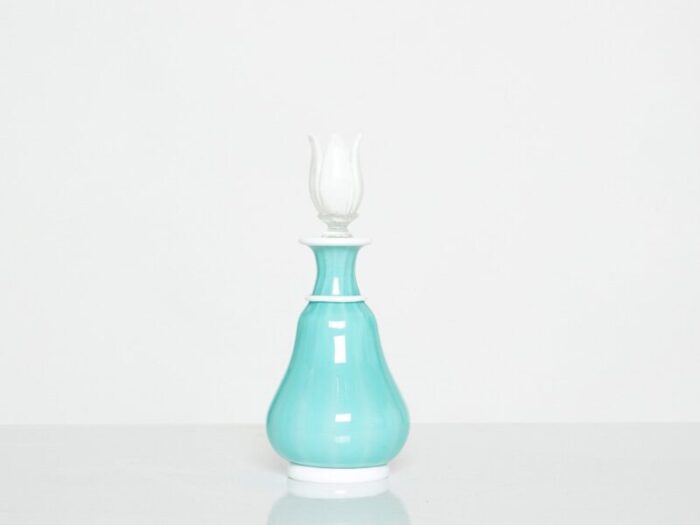 turquoise opal glass bottle flacone with stopper from barovier toso 1950s 1