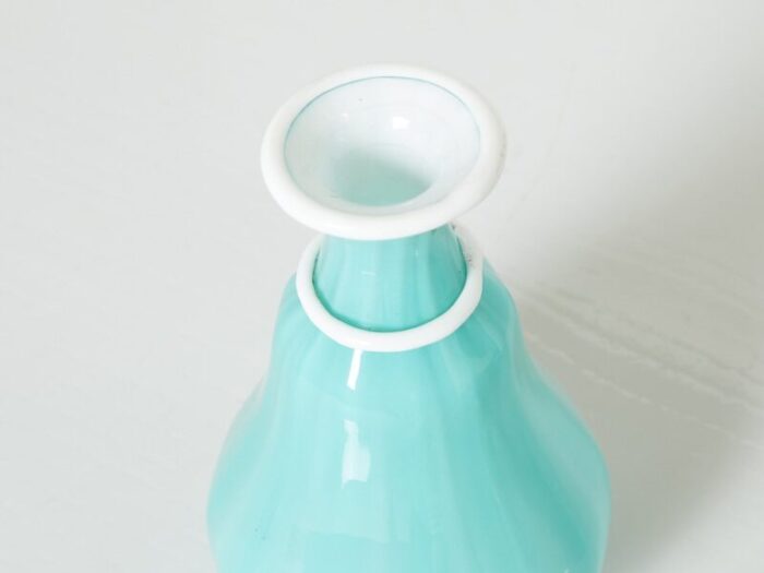 turquoise opal glass bottle flacone with stopper from barovier toso 1950s 2