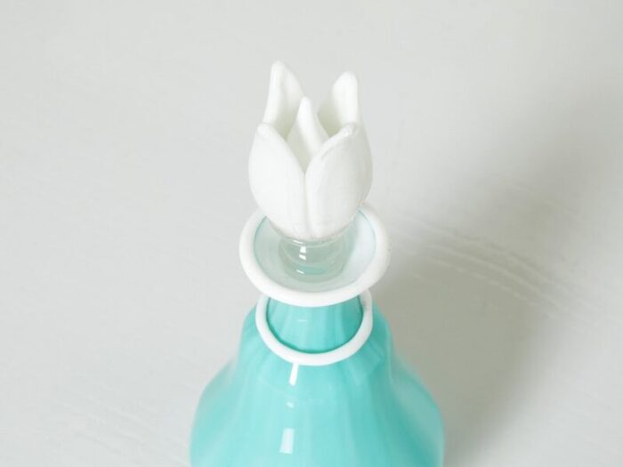 turquoise opal glass bottle flacone with stopper from barovier toso 1950s 4