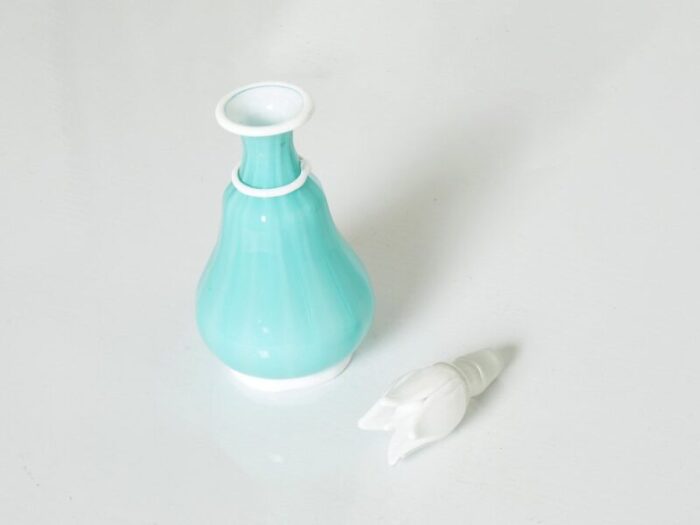 turquoise opal glass bottle flacone with stopper from barovier toso 1950s 5