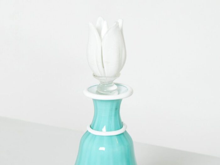 turquoise opal glass bottle flacone with stopper from barovier toso 1950s 7