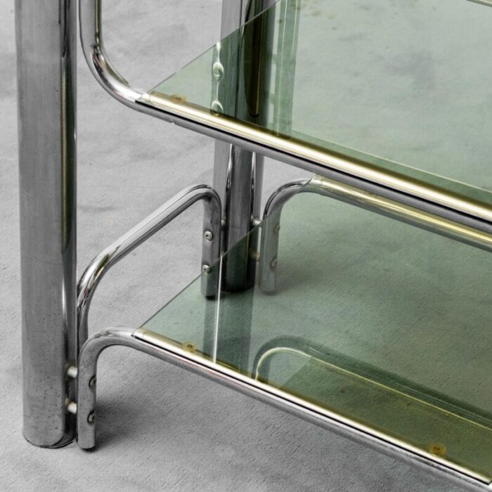 tv stand table in glass and chromed metal 1970s 0777