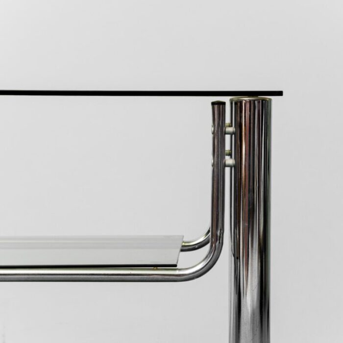 tv stand table in glass and chromed metal 1970s 5774