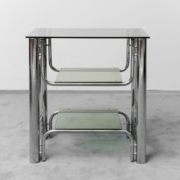 tv stand table in glass and chromed metal 1970s 8122