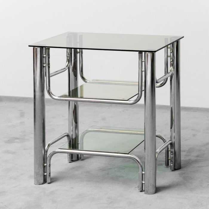 tv stand table in glass and chromed metal 1970s 8713