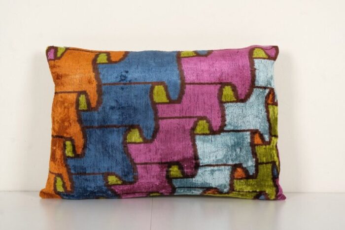 velvet silk ikat lumbar puzzle cushion cover by vuzbek elvet 2010s 1