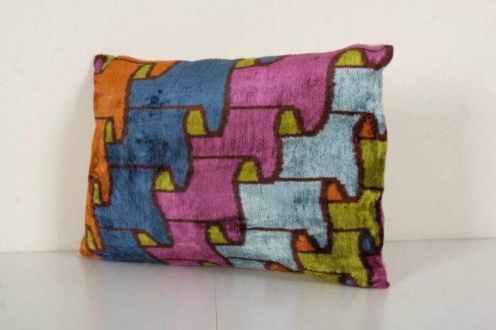 velvet silk ikat lumbar puzzle cushion cover by vuzbek elvet 2010s 2