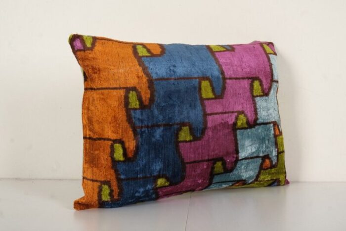 velvet silk ikat lumbar puzzle cushion cover by vuzbek elvet 2010s 3