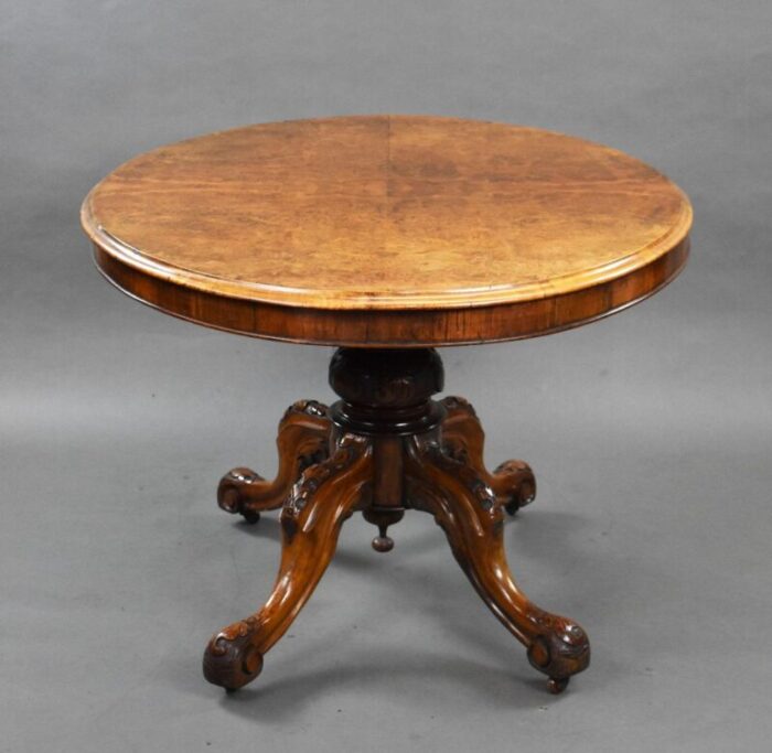 victorian burr walnut oval loo table 1860s 4566