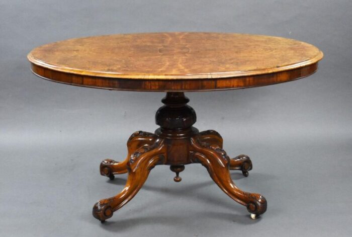 victorian burr walnut oval loo table 1860s 9039