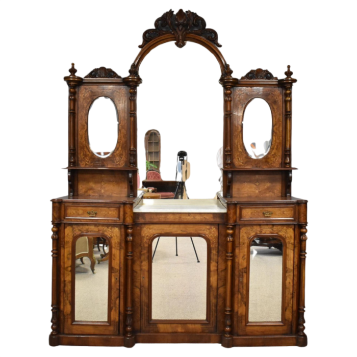 victorian walnut inlaid mirror back sideboard 1880s 1028