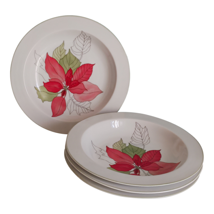 vintage 1982 christmas holiday 4 soup bowls poinsettia by block portugal 9537