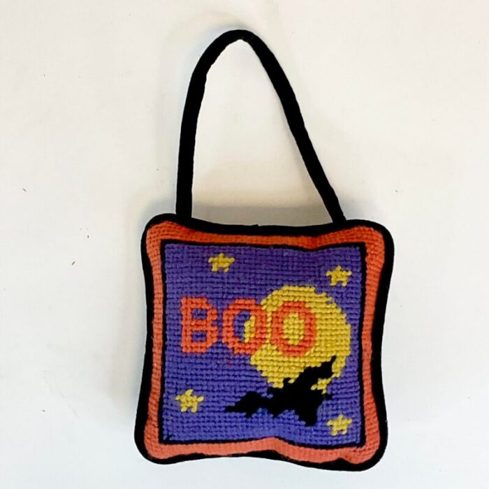 vintage americana boho chic halloween needlepoint boo bat door knob hanger 2374