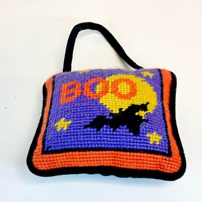 vintage americana boho chic halloween needlepoint boo bat door knob hanger 3277