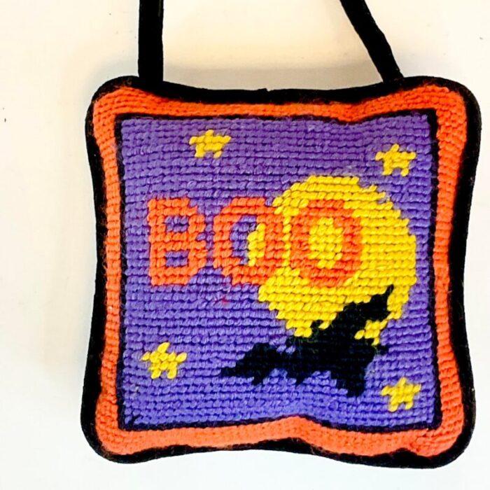 vintage americana boho chic halloween needlepoint boo bat door knob hanger 7898