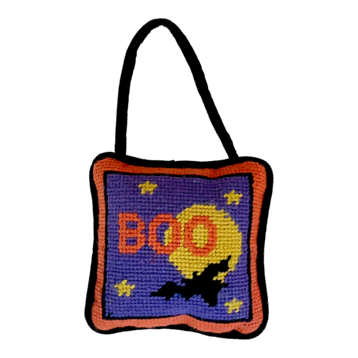 vintage americana boho chic halloween needlepoint boo bat door knob hanger 7946