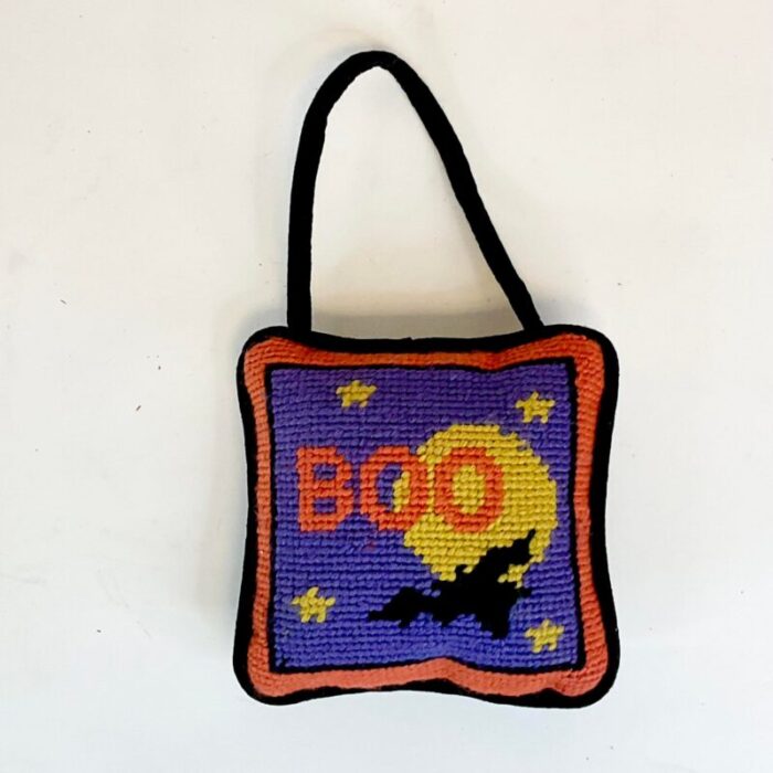 vintage americana boho chic halloween needlepoint boo bat door knob hanger 8486