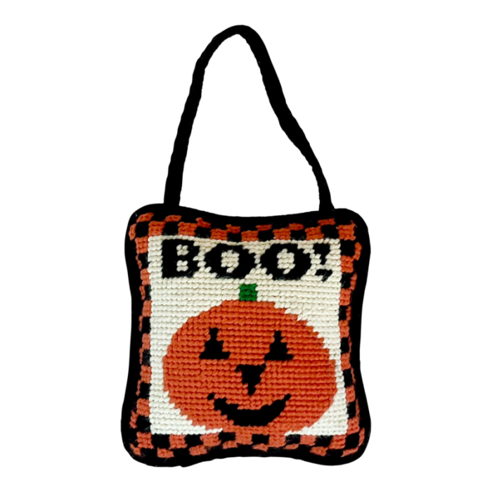 vintage americana boho chic halloween needlepoint boo pumpkin door knob hanger 5898