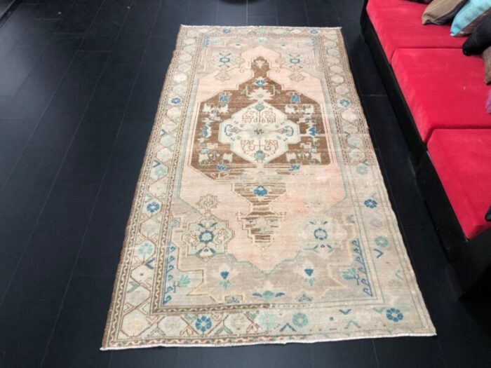 vintage anatolian antique faded oushak rug 2