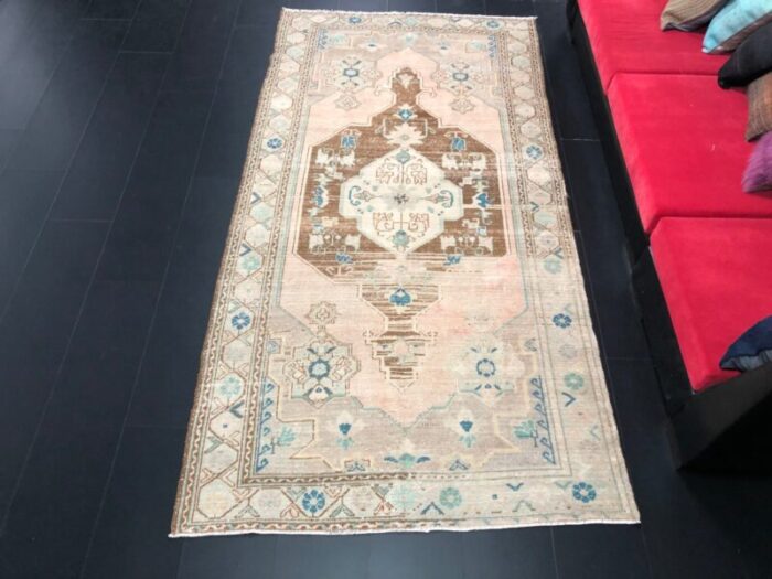 vintage anatolian antique faded oushak rug 3