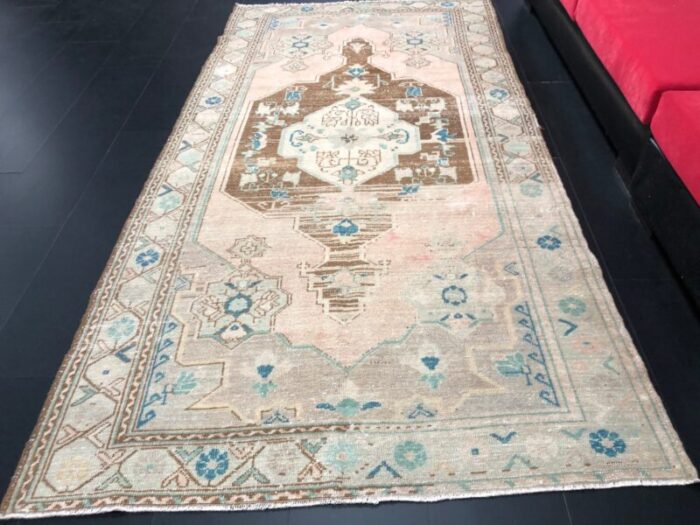 vintage anatolian antique faded oushak rug 4