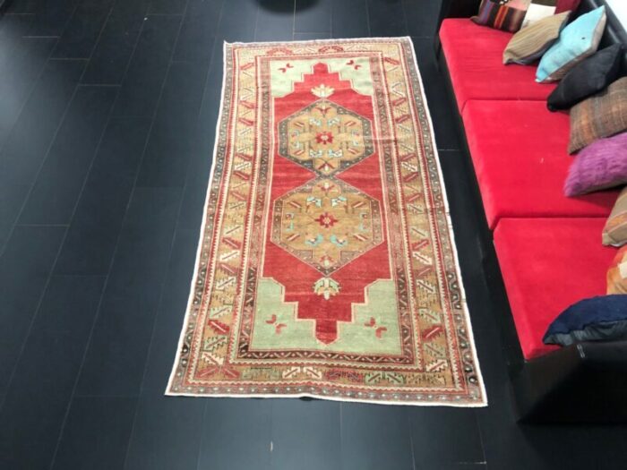 vintage anatolian red and green ousha rug 2