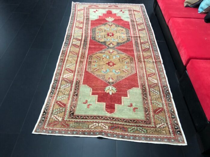 vintage anatolian red and green ousha rug 3