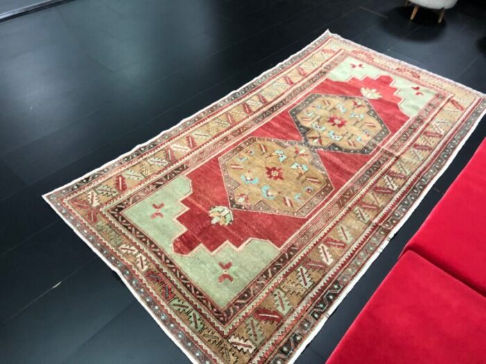 vintage anatolian red and green ousha rug 4