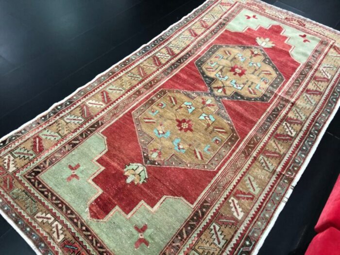 vintage anatolian red and green ousha rug 5