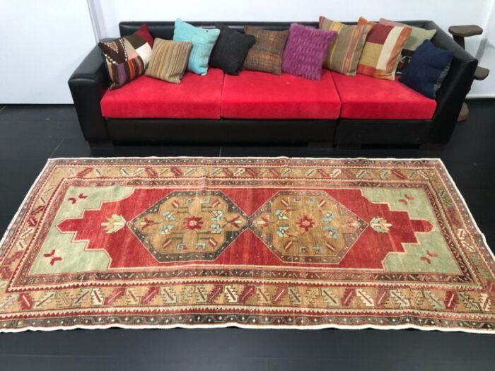 vintage anatolian red and green ousha rug 6