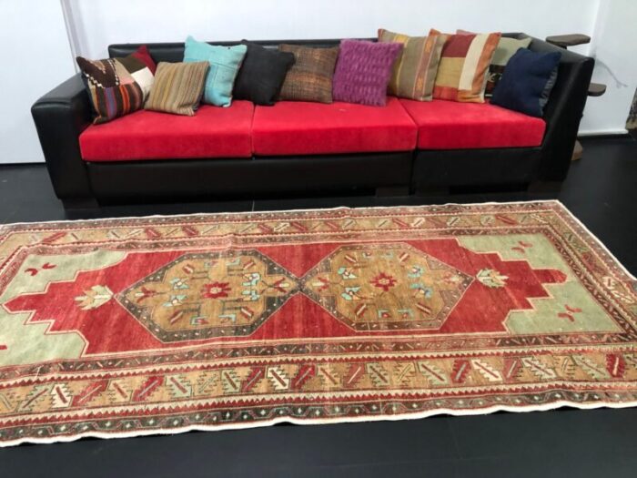 vintage anatolian red and green ousha rug 7