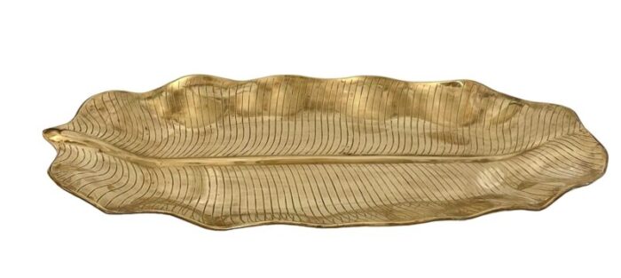 vintage andrea by sadek solid brass tropical banana leaf serving platter 215 4867