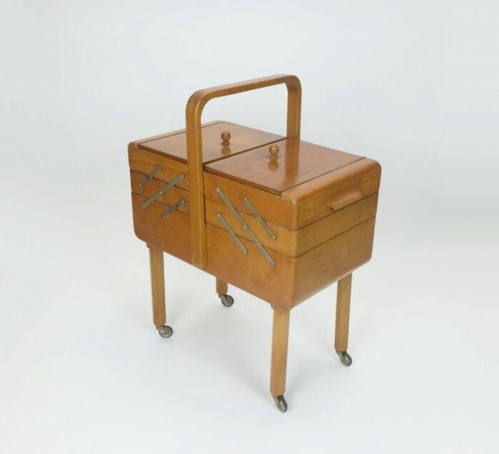 vintage art deco sewing box in cherry wood 1930s 6678