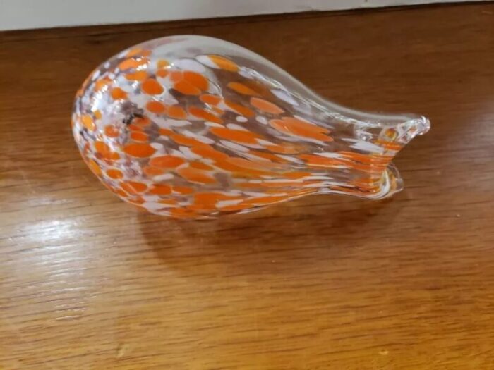 vintage art glass bird or duck clear orange and white 1897