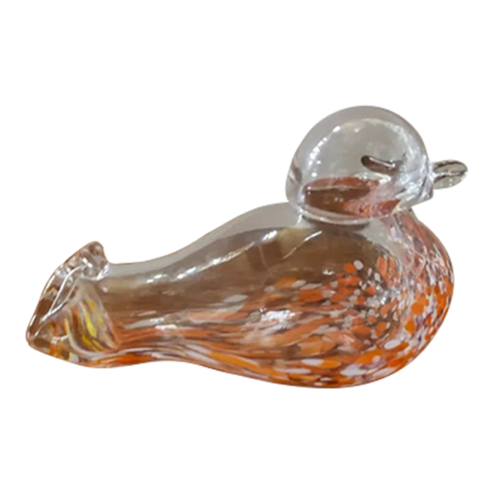 vintage art glass bird or duck clear orange and white 2483