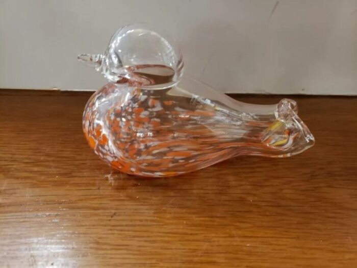 vintage art glass bird or duck clear orange and white 8554