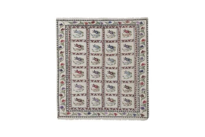 vintage aubusson tulip kilim rug 2