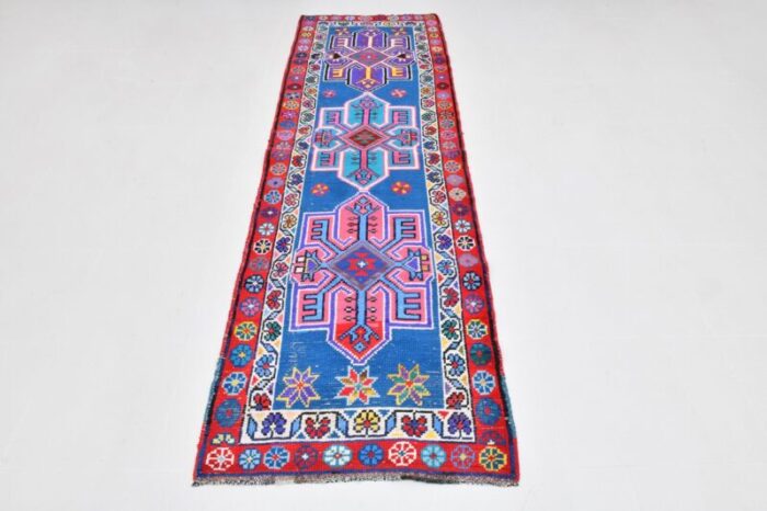 vintage blue turquoise tones runner rug 1962 1