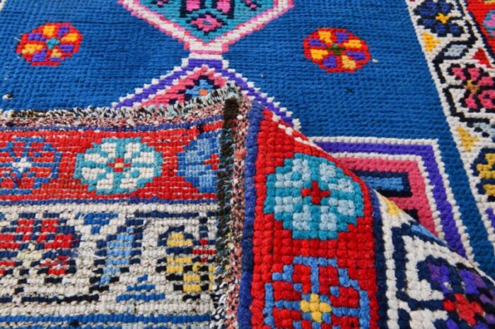 vintage blue turquoise tones runner rug 1962 17