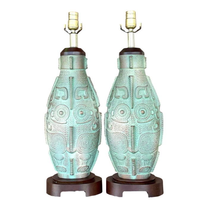 vintage boho aztec ceramic lamps a pair 7118