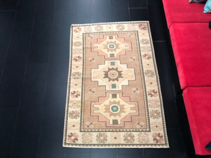 vintage brown boho and eclectic oushak rug 1